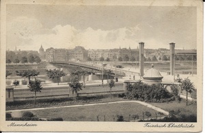 Friedrich-Ebert-Brcke mit Blick auf die Liselotteschule, AK gelaufen 1929
